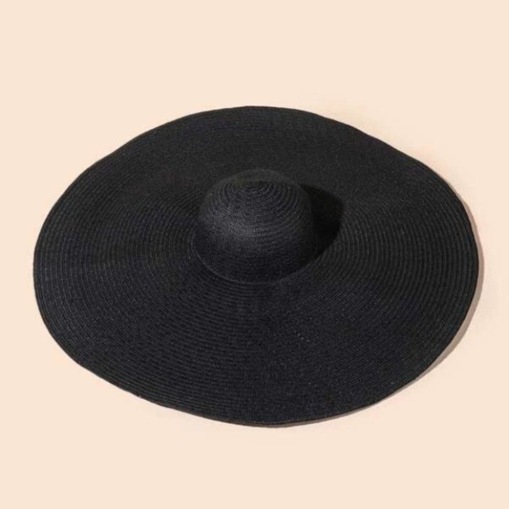 oversized wide brim straw hat - black - Picture 2 of 6